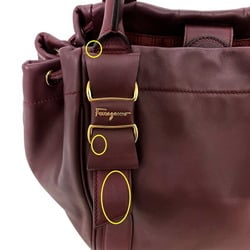 Salvatore Ferragamo Tote Bag Wine Red Ribbon Leather Women's Soft Handbag