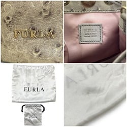 Furla Drawstring Shoulder Bag Gray Beige Leather FURLA 2way Pouch Clutch Greige Ladies Dull Color