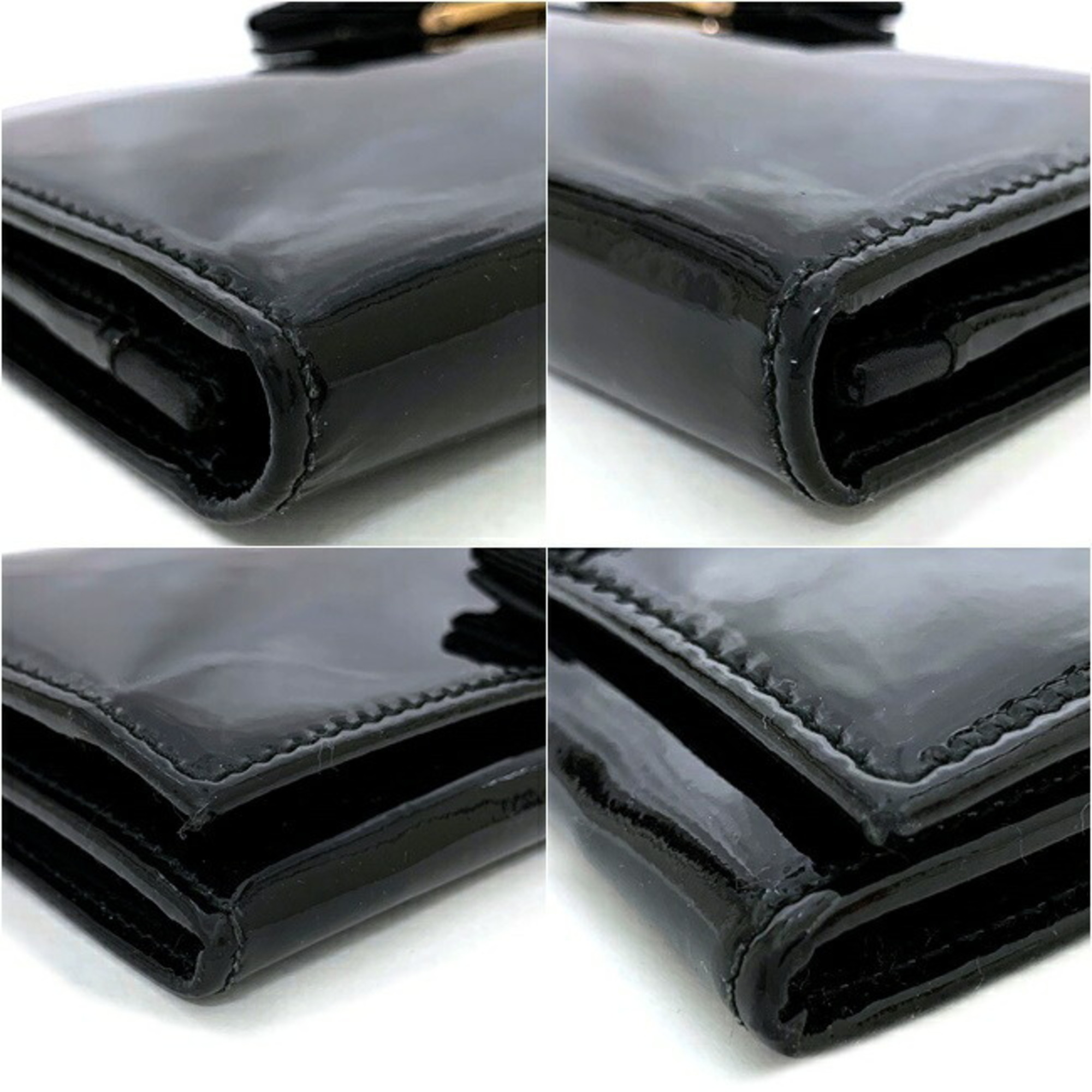 Salvatore Ferragamo Long Bi-Fold Wallet Vala Patent Enamel Leather Ribbon Metal Fittings Women's