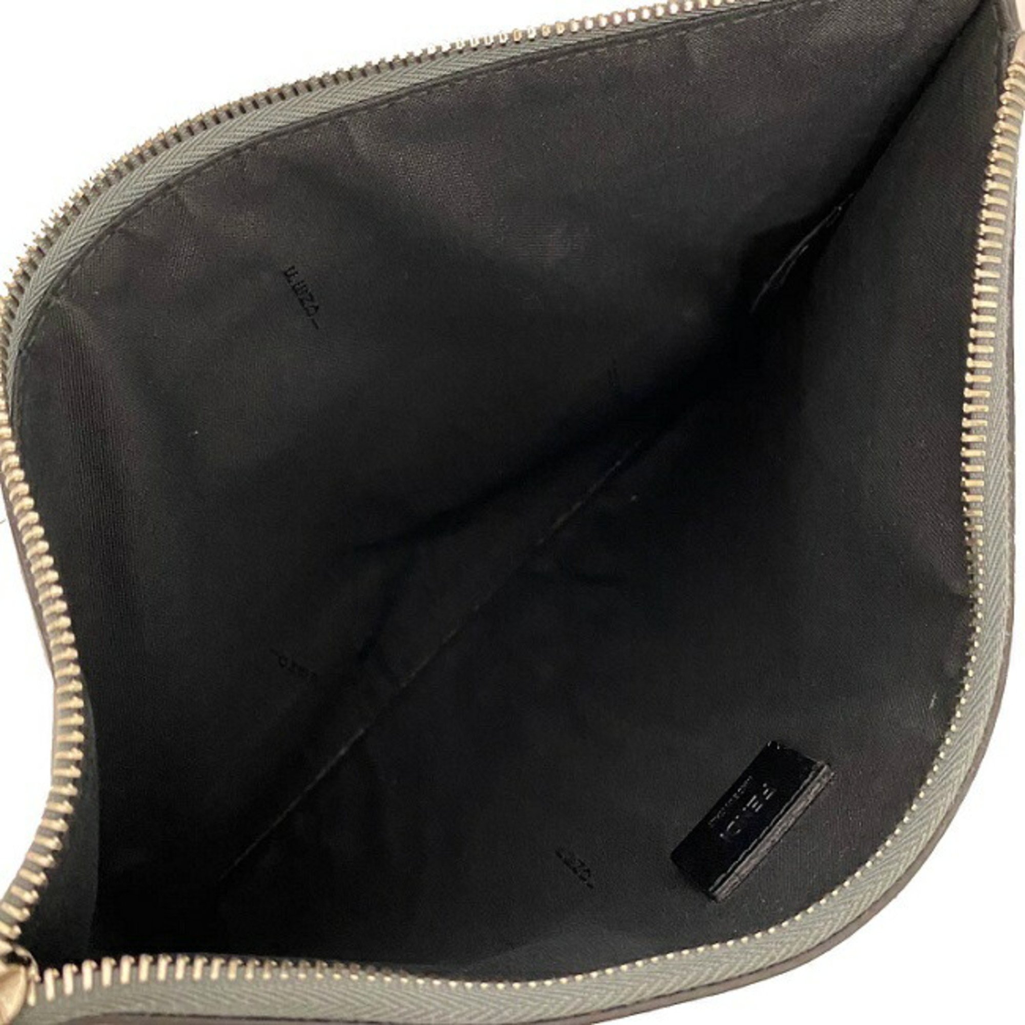 Fendi Clutch Bag Gray Silver Mon 7N0078 Plate Pouch Second Leather FENDI Women's Men's Dual