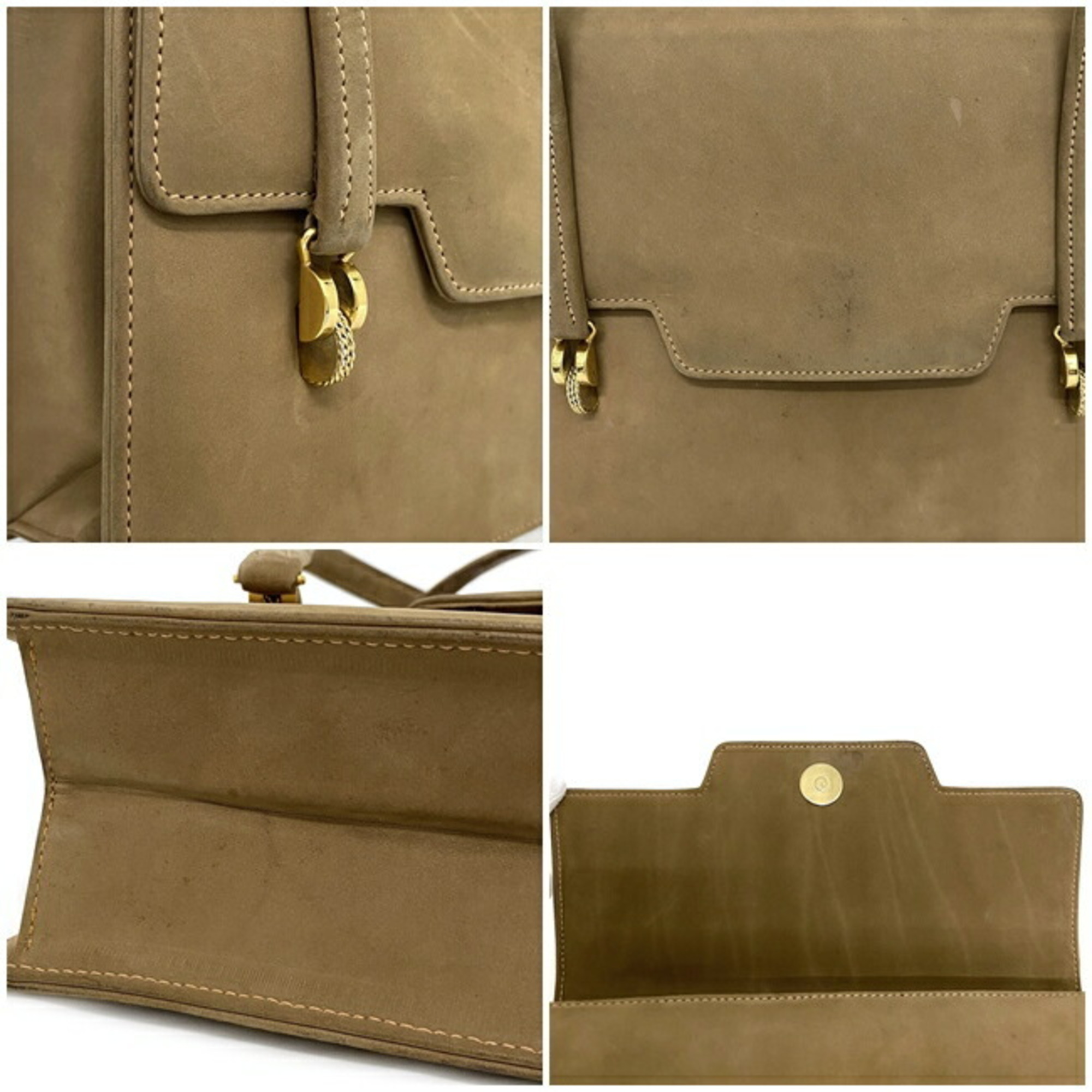 Gucci Handbag Beige Gold Histeria Suede GUCCI Flap Mini Bag Ladies