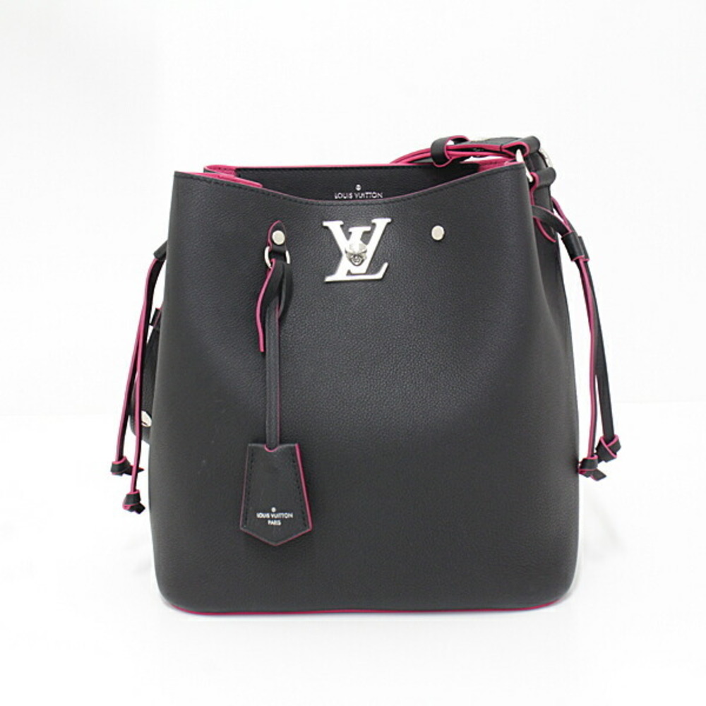Louis Vuitton LOUIS VUITTON Rock Me Bucket Noir Grain Calf Leather M54677  Black / Pink Crossbody Bag Shoulder LV Turn Lock Drawstring