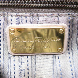 Salvatore Ferragamo Vala Ribbon Leather Gray E-21 D394E Drawstring Handbag 0097