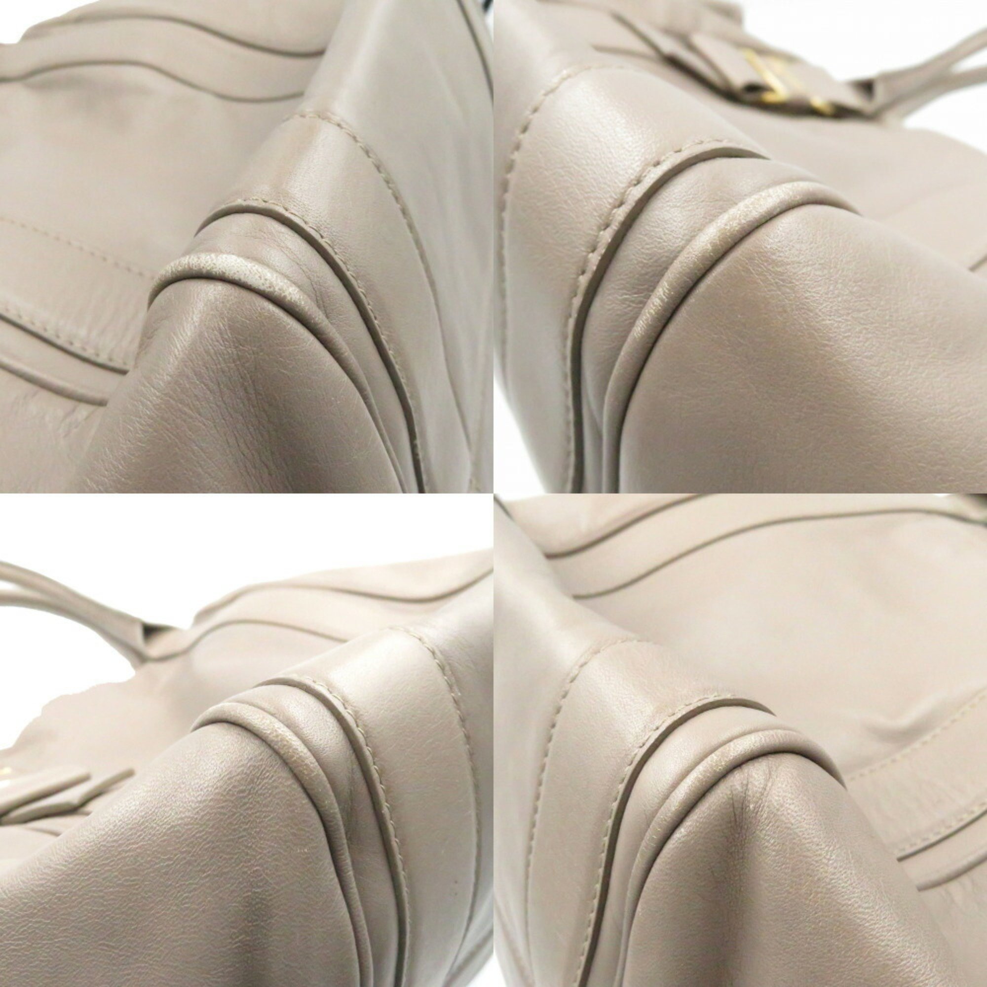 Salvatore Ferragamo Vala Ribbon Leather Gray E-21 D394E Drawstring Handbag 0097