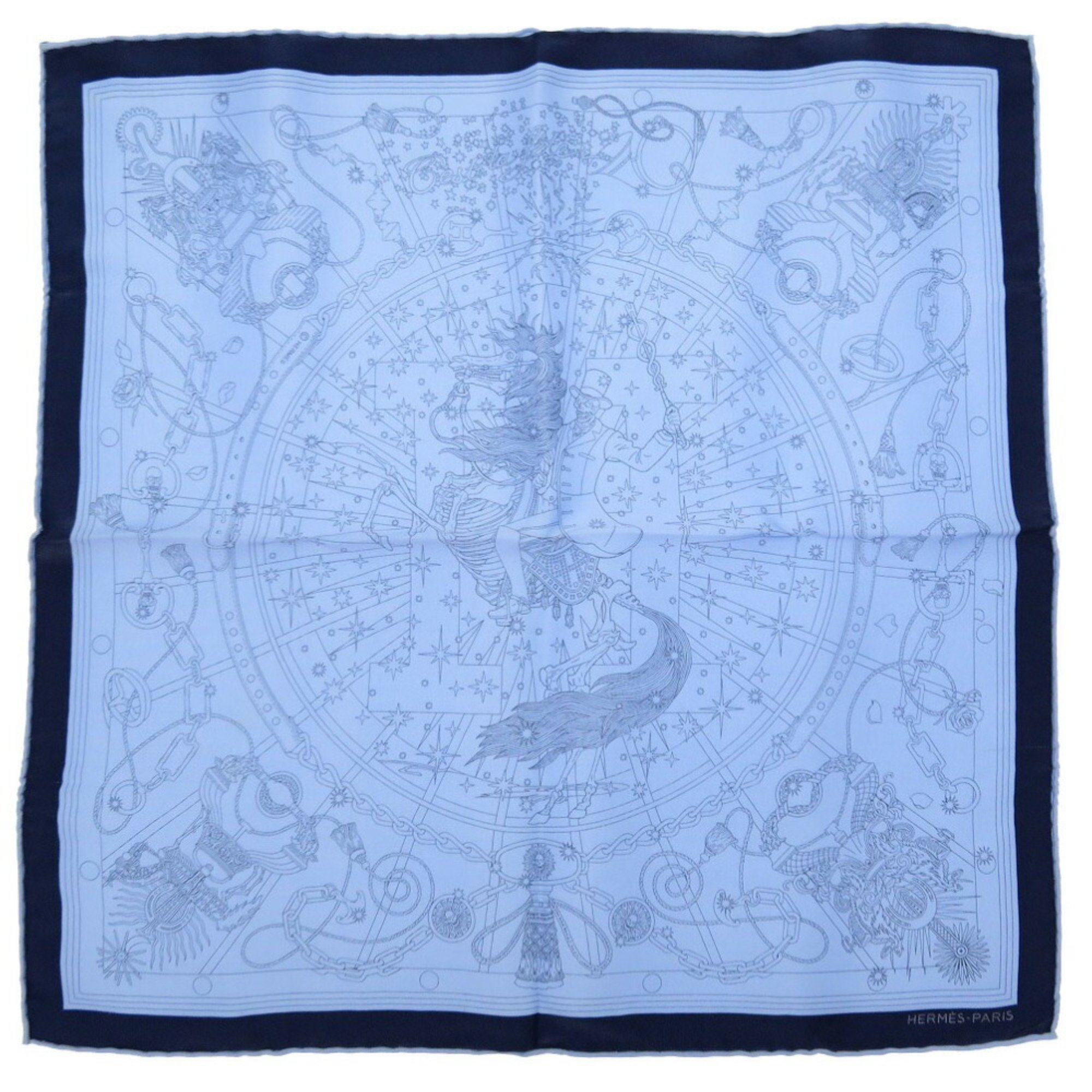 Hermes HERMES Carre Muffler 45 Petit C'est La Fete Cerafit Silk Marine Scarf