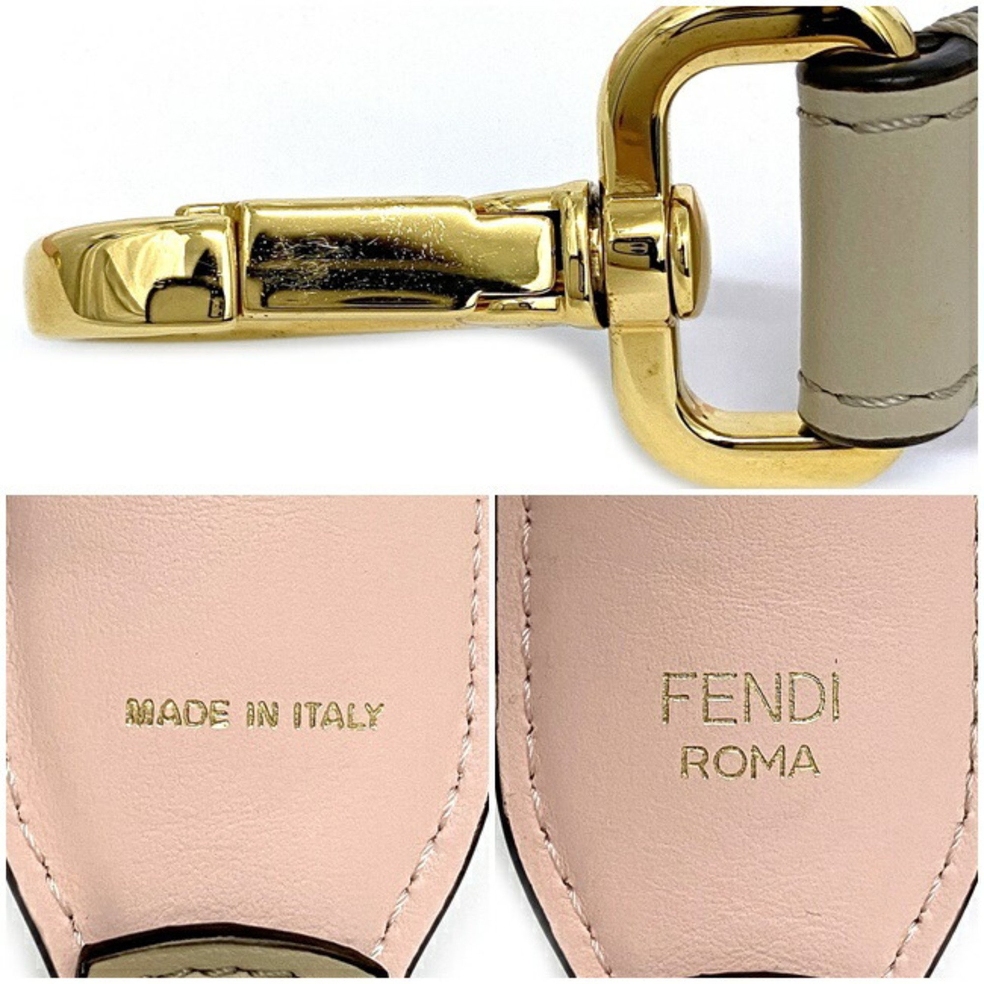 Fendy Shoulder Strap Beige Pink White Gold Leather GP FENDI Bag Studs Polka Dot Pastel Color Only Ladies