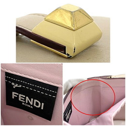 Fendi Bi-Fold Wallet Beige Pink Gold 8M0386 SWD Leather FENDI Mini Studs Women's Cream