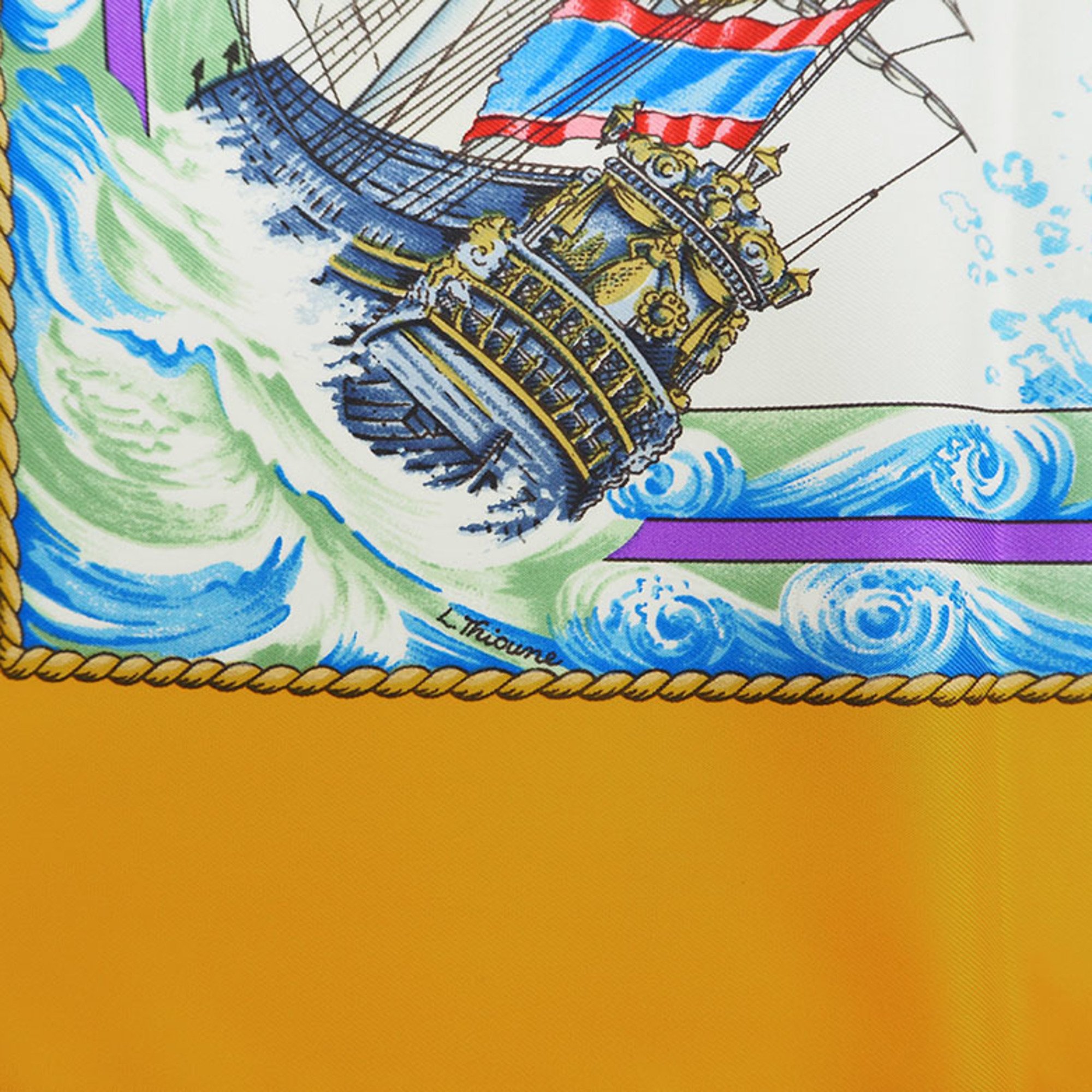 HERMES Hermes Carre 90 Vive le ven Wind Blow Yellow Rudder Ship Scarf Muffler