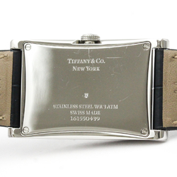 Polished TIFFANY East West Steel Leather Quarzt Ladies Watch 34677344 BF540241