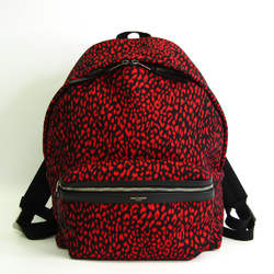 Saint Laurent Dot 326865 Unisex Canvas,Leather Backpack Black,Red Color