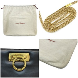 Salvatore Ferragamo Ferragamo Chain Shoulder Bag Black Gold Gancini P21 0587 Leather Calf Salvatore Metal Fittings