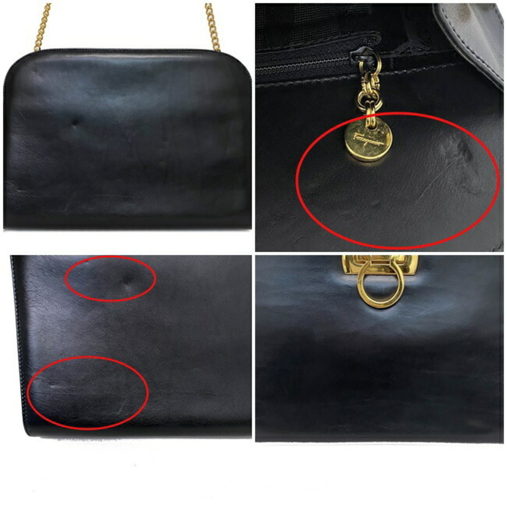 Salvatore Ferragamo Ferragamo Chain Shoulder Bag Black Gold Gancini P21 0587 Leather Calf Salvatore Metal Fittings