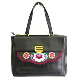 Etro Flower Stitch 1H533 Women's Leather Handbag Black,Multi-color