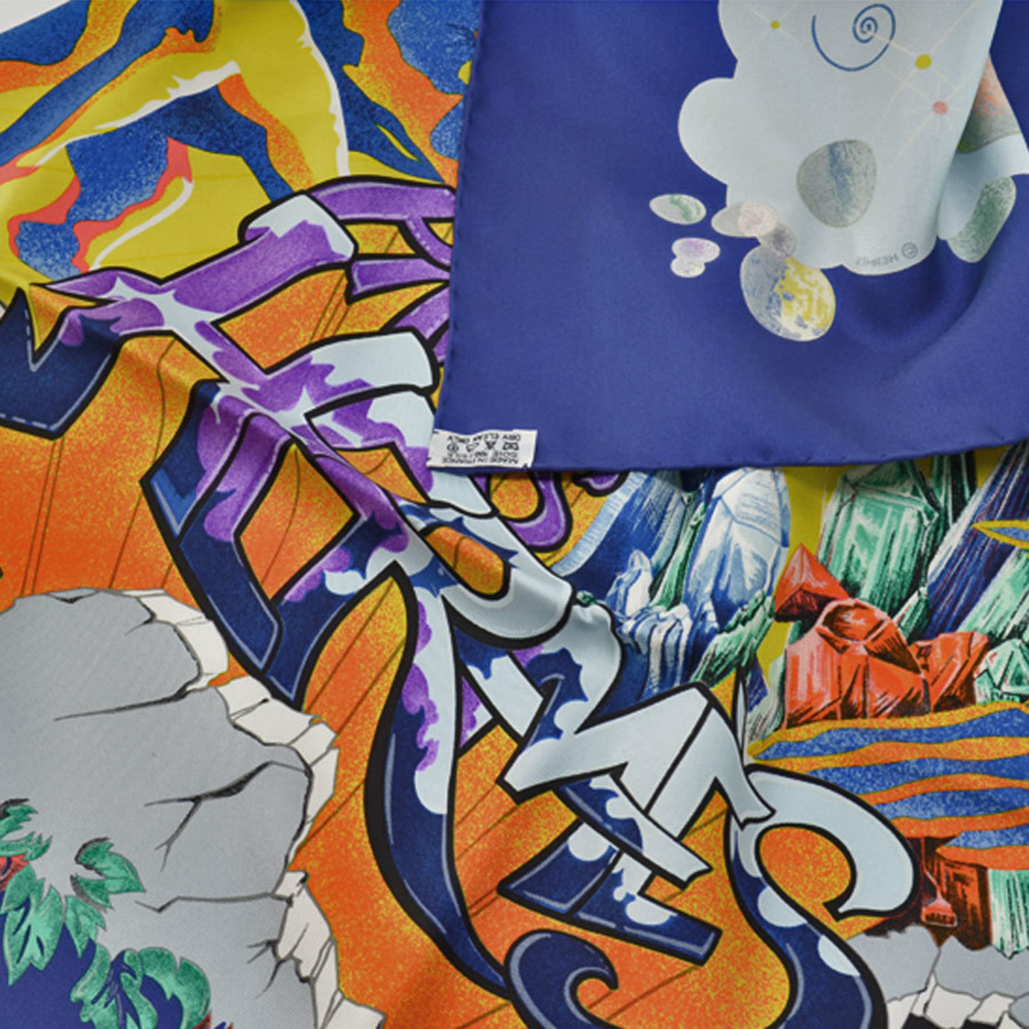 Hermes HERMES Scarf Carre 90 THE ALFEE 25th Anniversary AUBE LIBRE COMME L'ANGE Dawn Navy Yellow Multi Silk Ladies