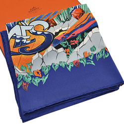 Hermes HERMES Scarf Carre 90 THE ALFEE 25th Anniversary AUBE LIBRE COMME L'ANGE Dawn Navy Yellow Multi Silk Ladies