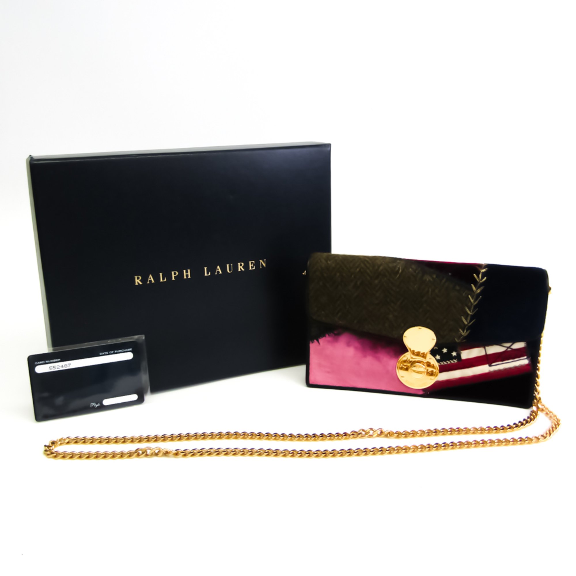 Ralph Lauren Women's Velvet,Tweed Chain/Shoulder Wallet Khaki,Navy,Purple