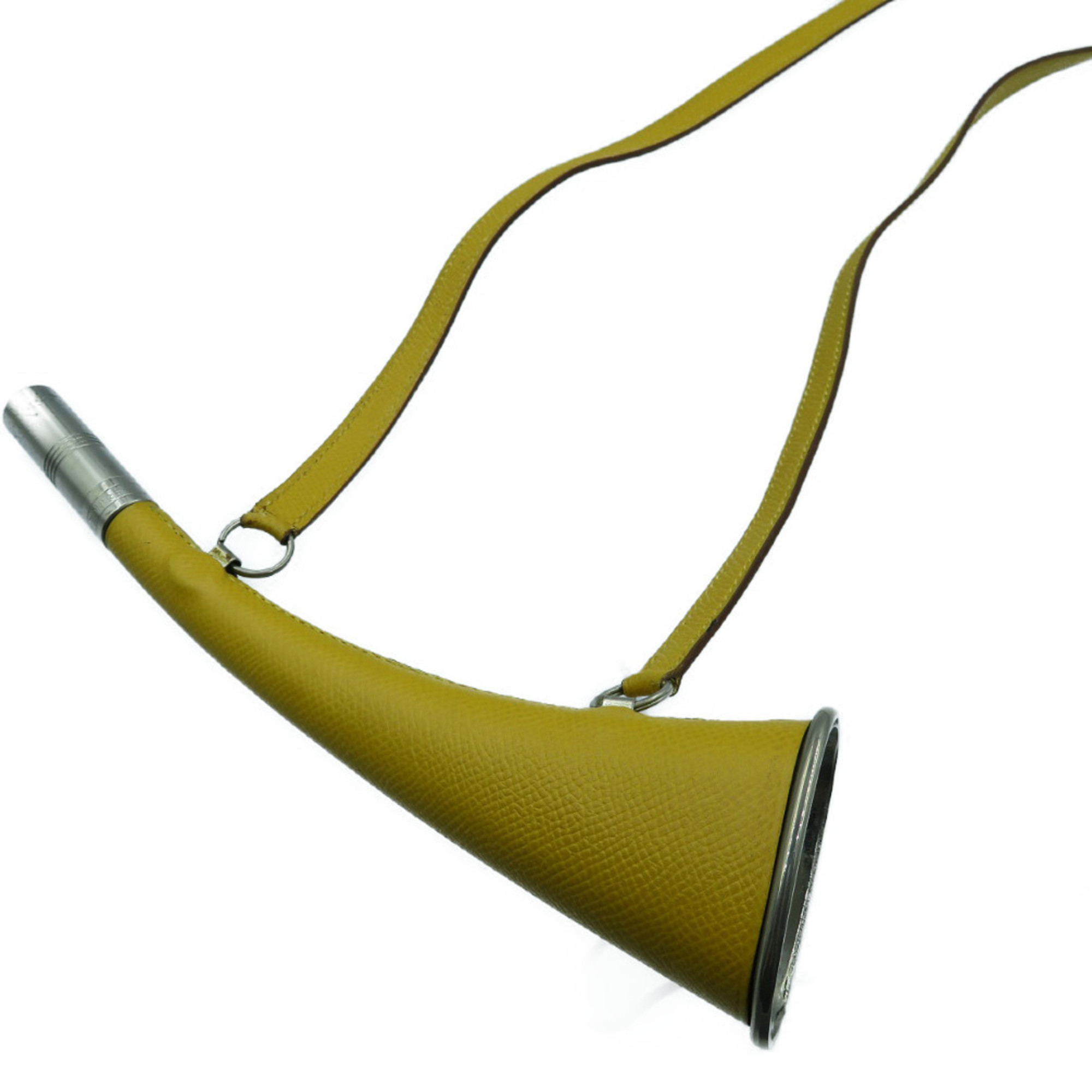 Hermes Kushbel Trumpet Horn Necklace Choker B Engraved Yellow 0064 HERMES