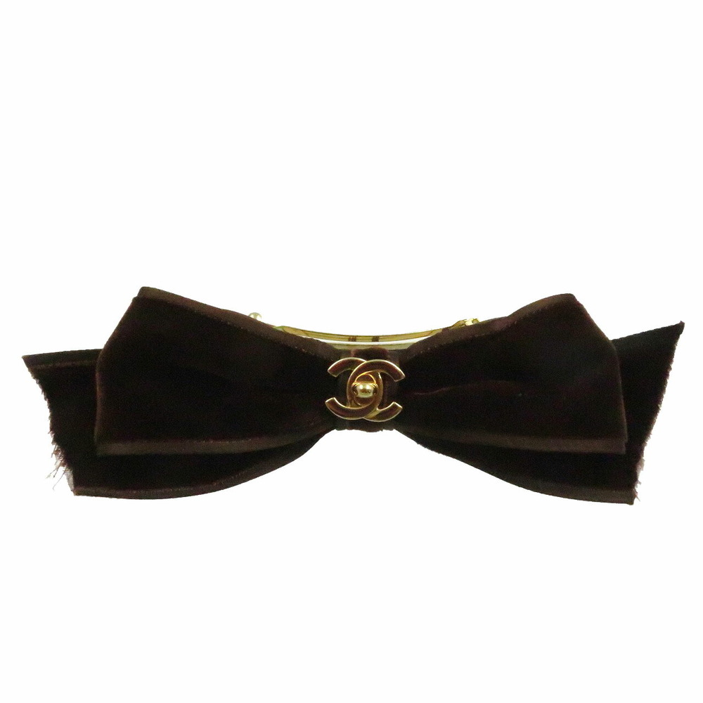 Chanel Suede Brown Valletta Hair Clip Ribbon Coco Mark Turn Lock Motif 0032  CHANEL | eLADY Globazone