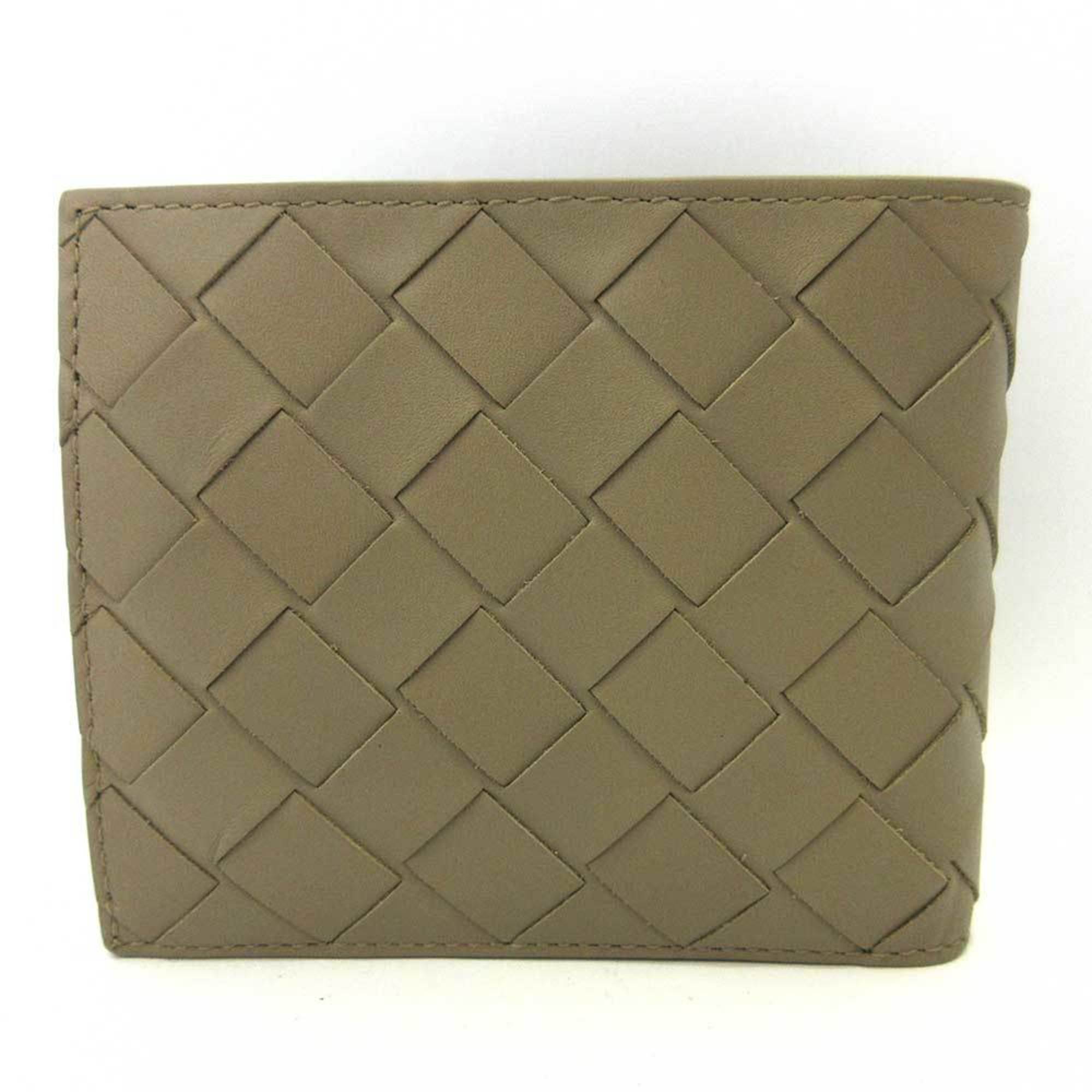 Bottega Veneta Wallet Mini Folded Beige Greige Intrecciato Square Women's Men's Calf