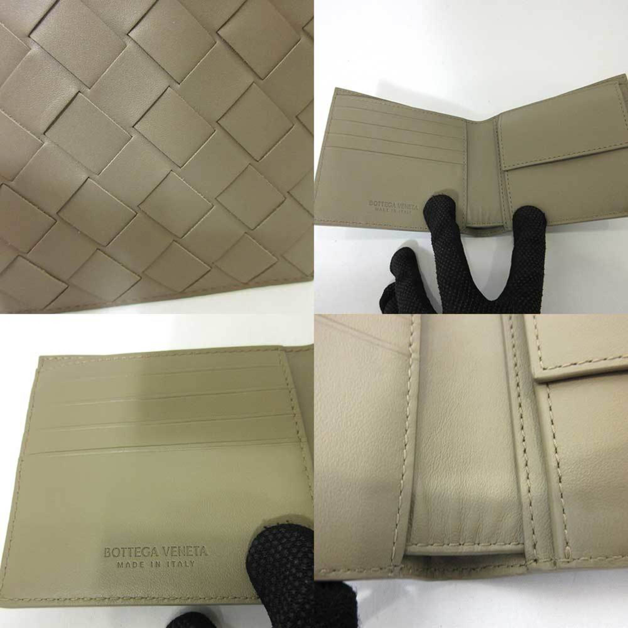 Bottega Veneta Wallet Mini Folded Beige Greige Intrecciato Square Women's Men's Calf