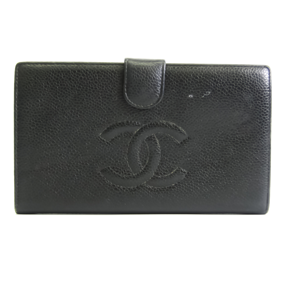 Chanel A13498 Women's Caviar Leather Long Wallet (bi-fold) Black