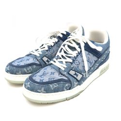 Louis Vuitton LV Trainer Line Monogram Denim Sneakers Mens Indigo White 9 Low Cut Shoes 1A7S4Z 20 Years Made
