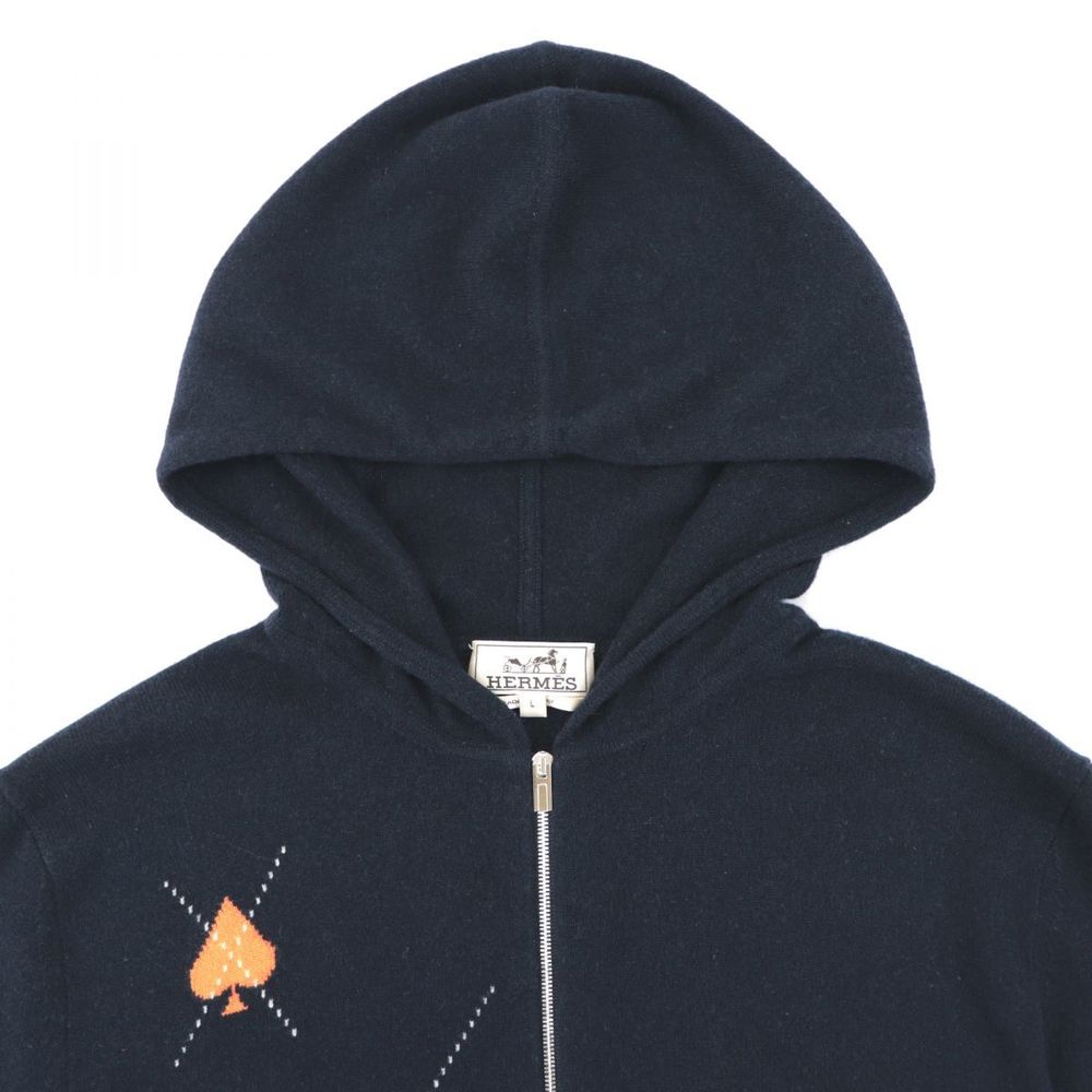 Hermes Playing Cards Half Zip Cashmere Knit Hoodie Men's Navy L Hoody  Sweater | eLADY Globazone