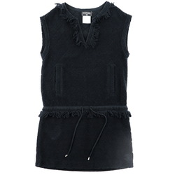 Chanel P51 Pile Tunic Dress Women's Black 38 Sleeveless V-neck Coco Mark