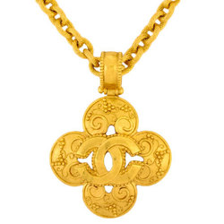 Chanel CHANEL Coco Mark Clover Necklace Metal Gold 96A