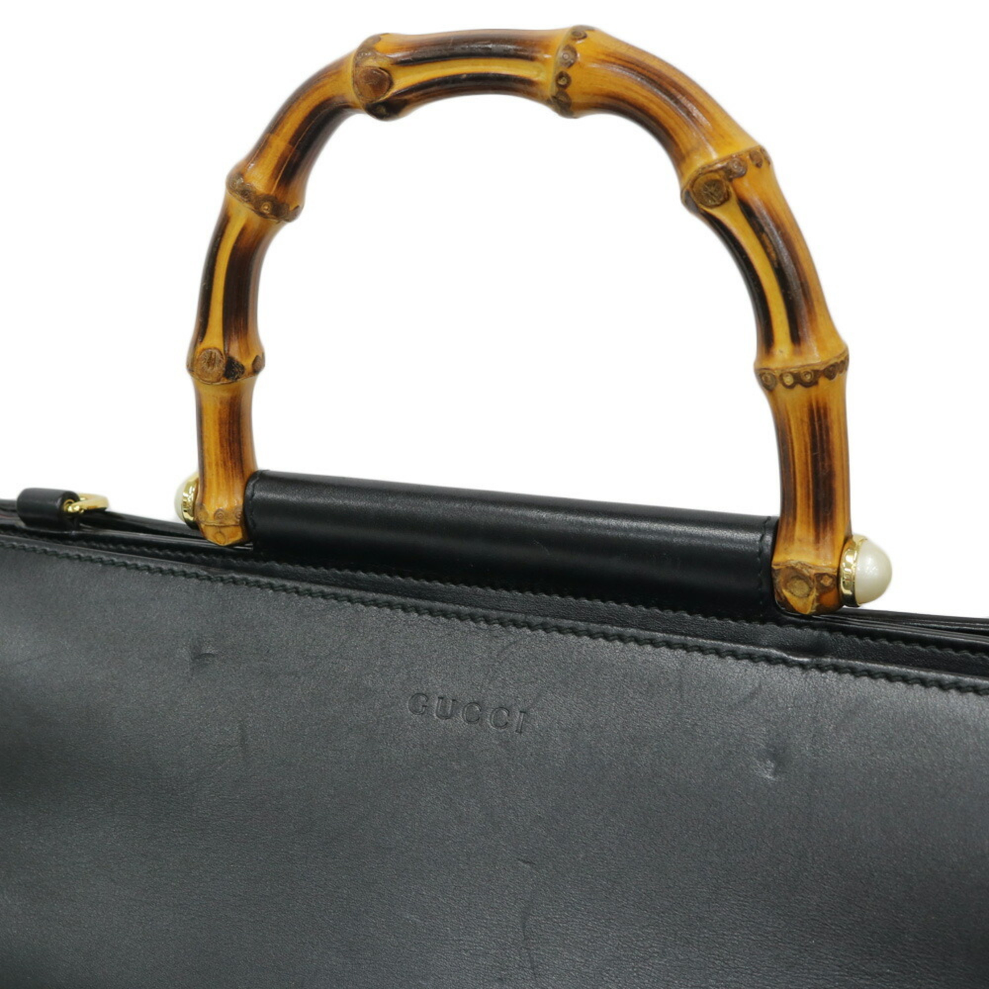 GUCCI Gucci Shoulder Bag Bamboo Handbag Black Ladies