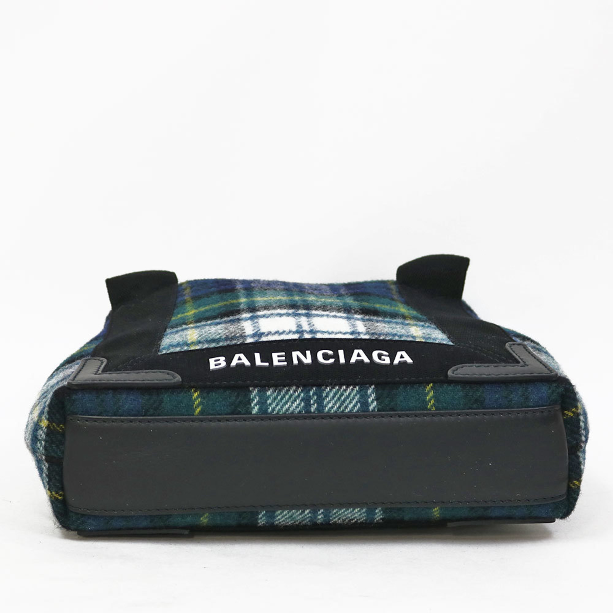Balenciaga Handbag Navy Cabas Plaid Small Green Women's Men's