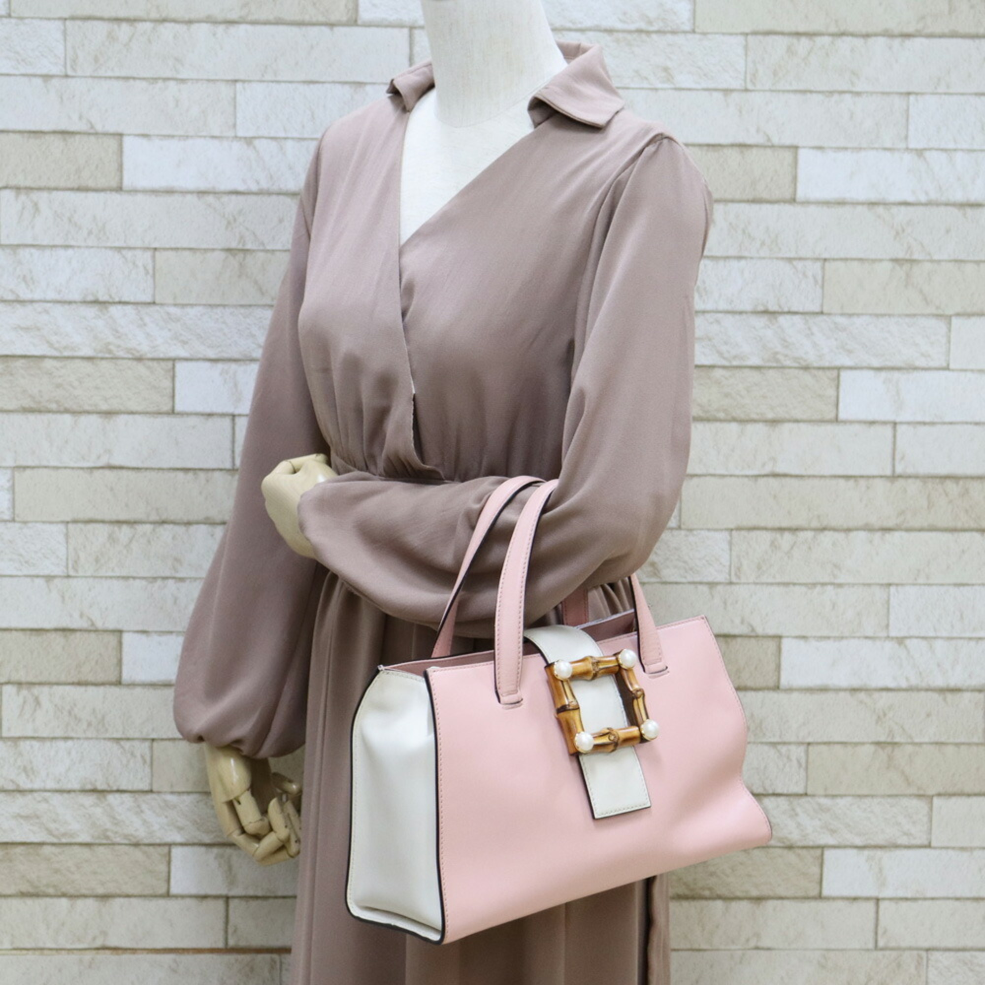 GUCCI Gucci Handbag Shoulder Bag, Nim Fair Medium Pink White Gray Women's Leather