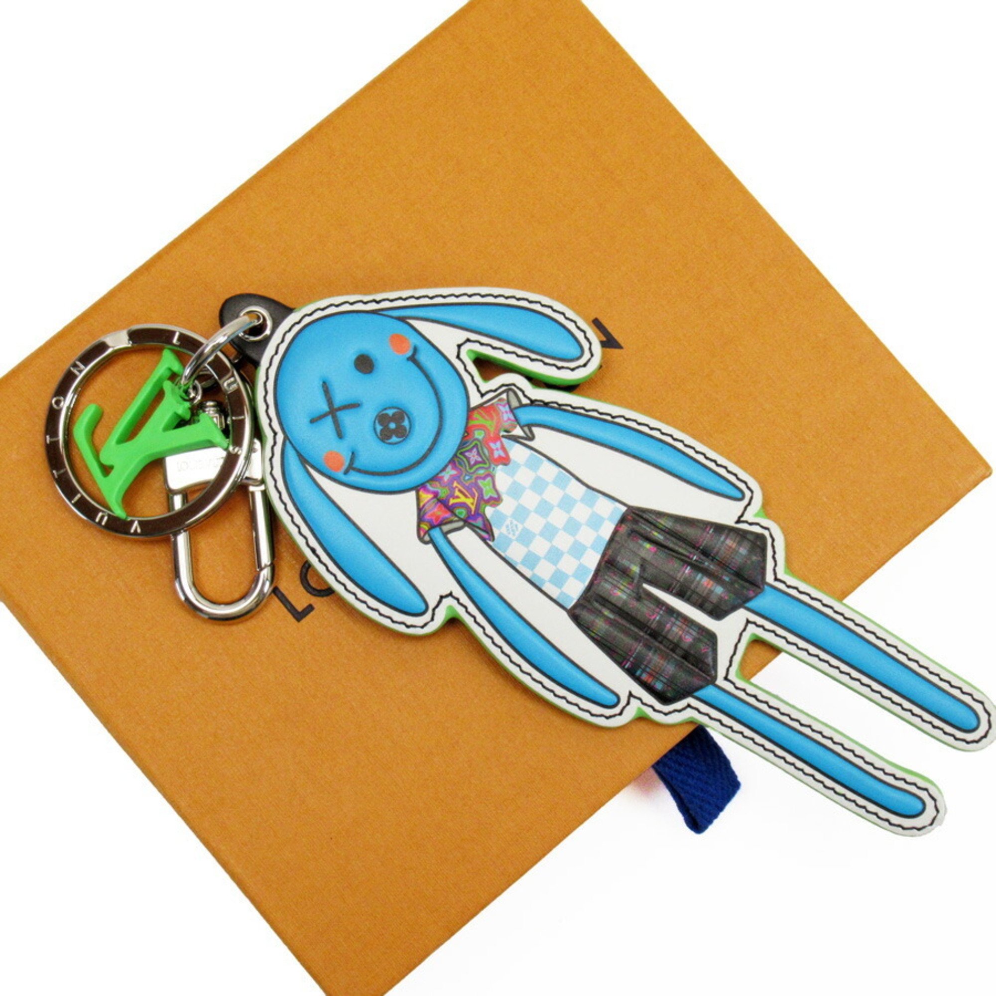 Louis Vuitton Keyring Keychain Charm Portocre LV Rabbit Blue Green Brown Monogram Canvas MP2917