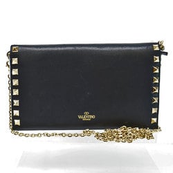 Valentino Garavani VALENTINO GARAVANI long wallet black champagne gold leather bi-fold chain ladies