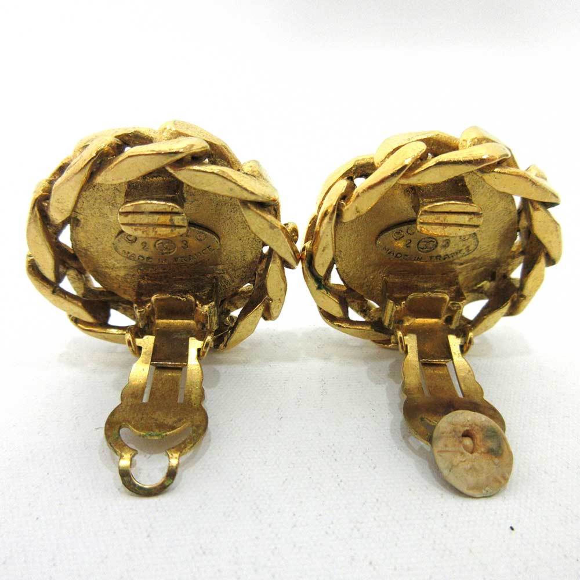 Chanel Earring Clip Gold Color Round Rhinestone Coco Mark Ladies Metal