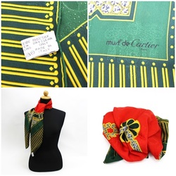 Cartier silk scarf muffler watch pattern red x green must de | Ladies