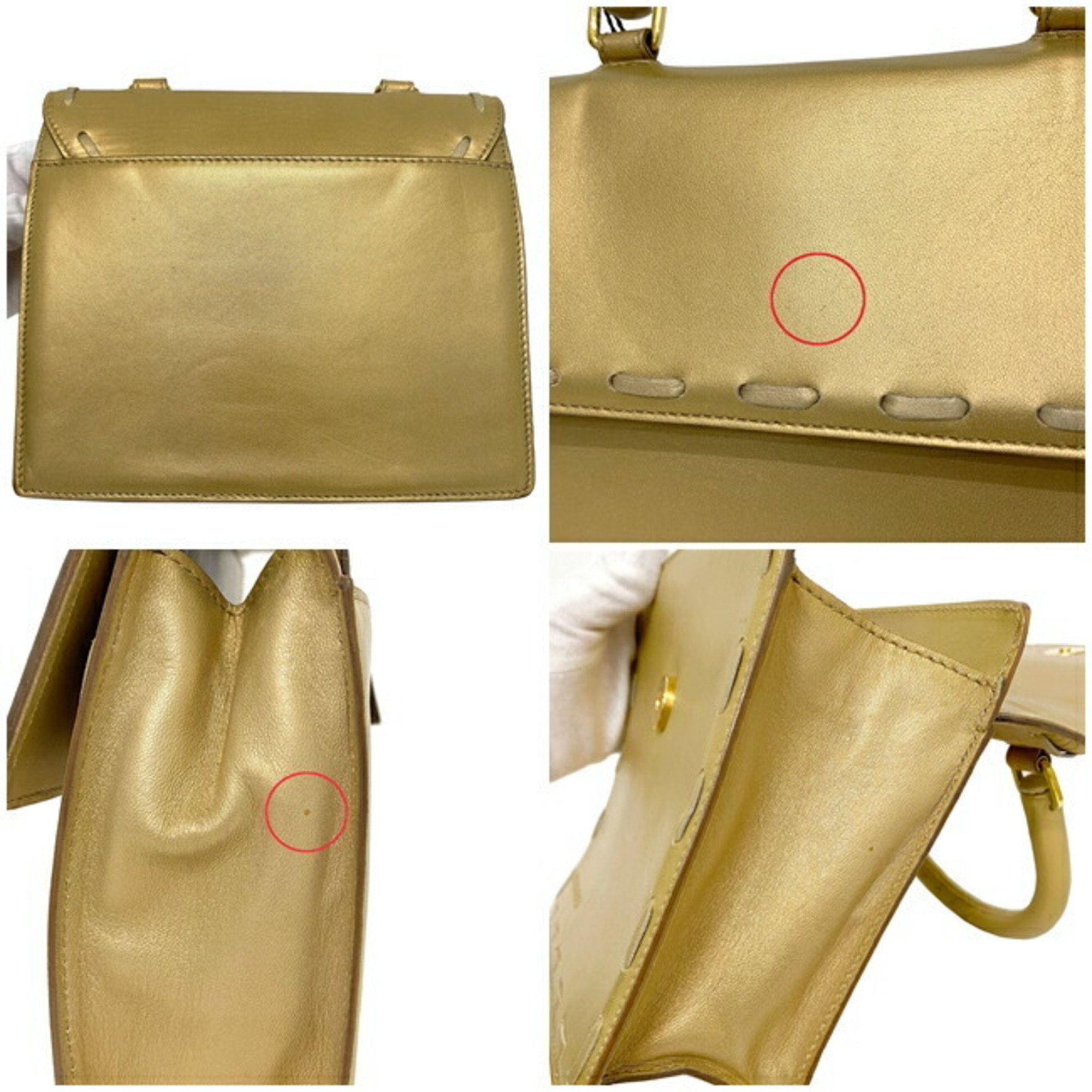 Bottega Veneta Handbag Gold Leather BOTTEGA VENETA Top Handle Bag Flap Ladies