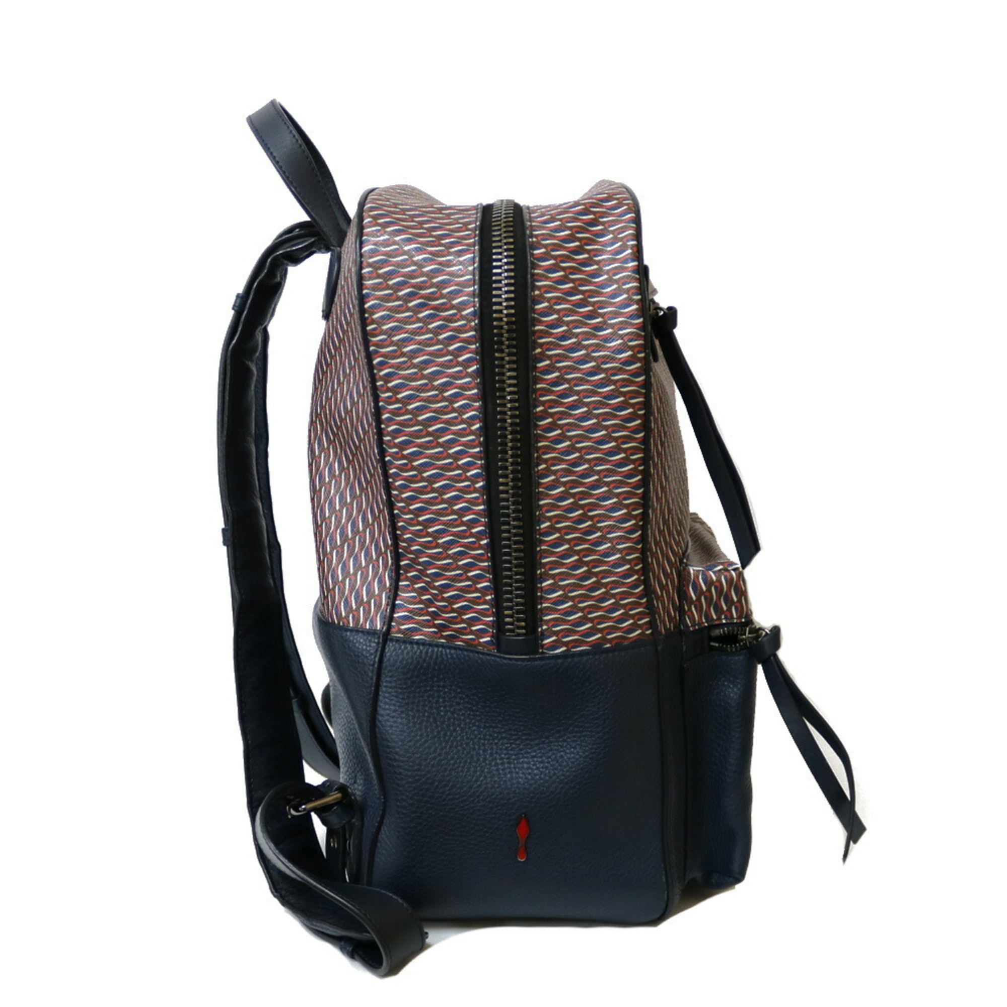 Christian Louboutin Backpack Daypack Navy Multicolor Women's Men's PVC Coated Canvas Leather
