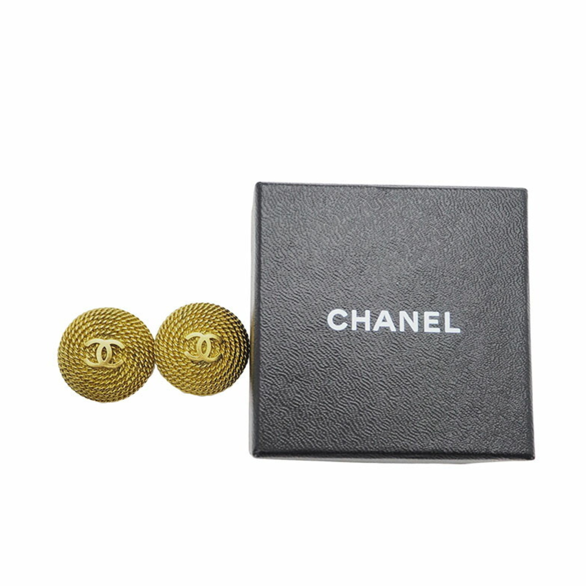 CHANEL Round Coco Earrings 95P Gold Chain Rope