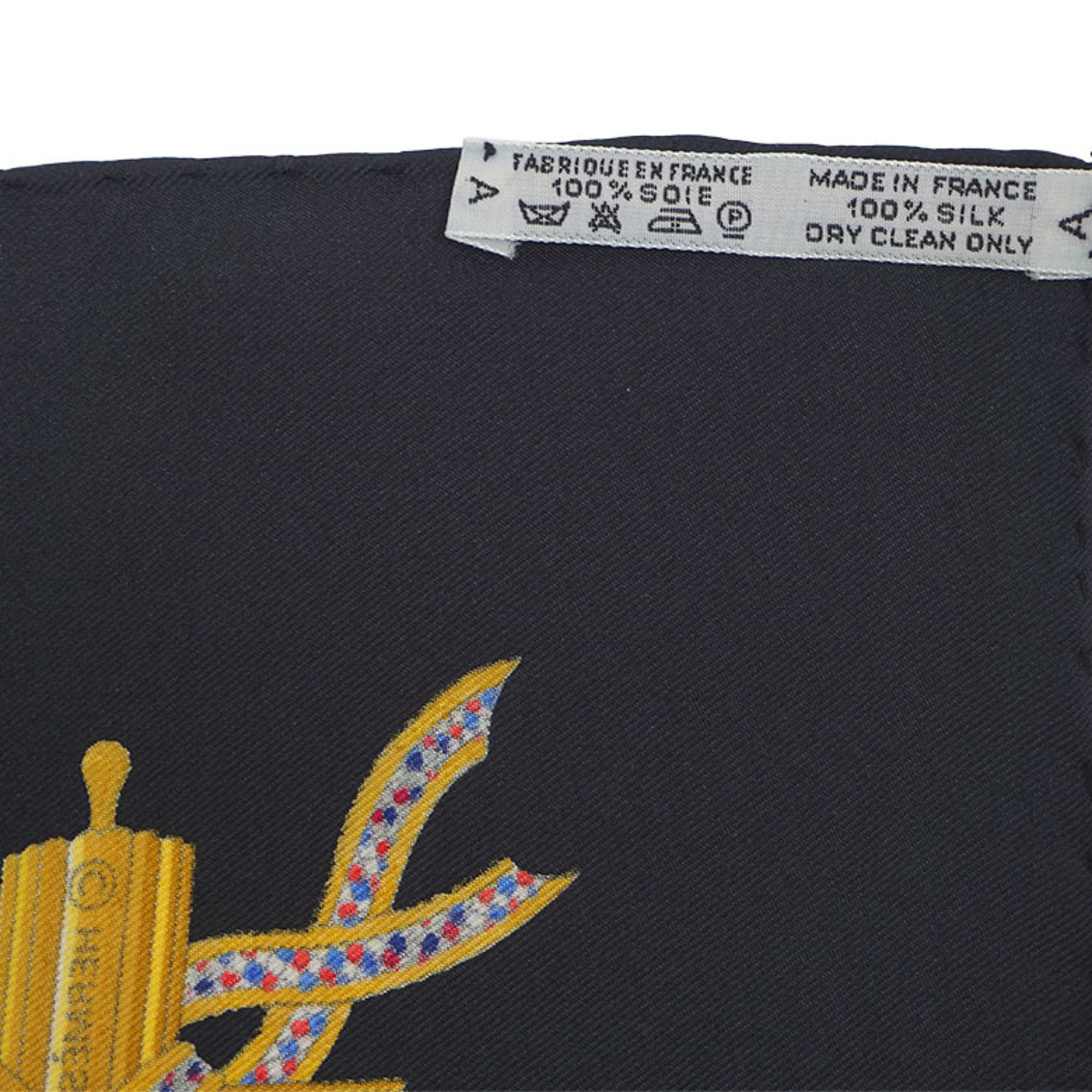 HERMES Hermes Carre 90 LIBERTE EGALITE FRATERNITE REPUBLIQUE FRANCAISE 1789 Black x Orange Scarf Muffler