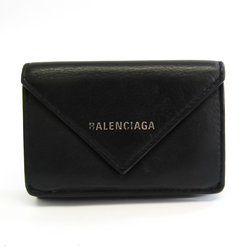Balenciaga PAPIER Mini 391446 Unisex Leather Wallet (tri-fold) Black