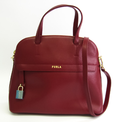 Furla Piper M DOME Women's Leather Handbag,Shoulder Bag Dark Red,Red Color