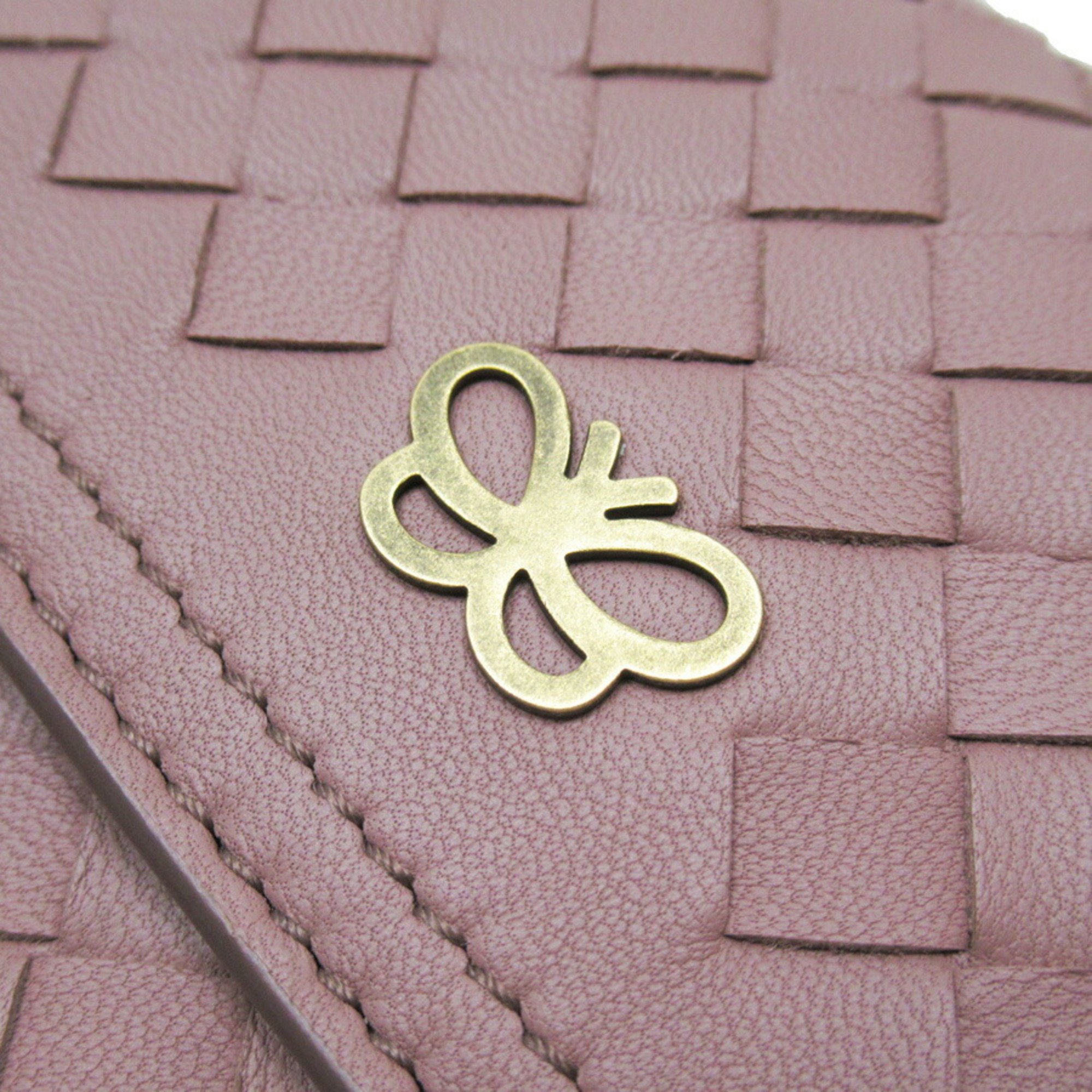 BOTTEGA VENETA Bi-fold wallet No Coin case Intrecciato Pink beige leather