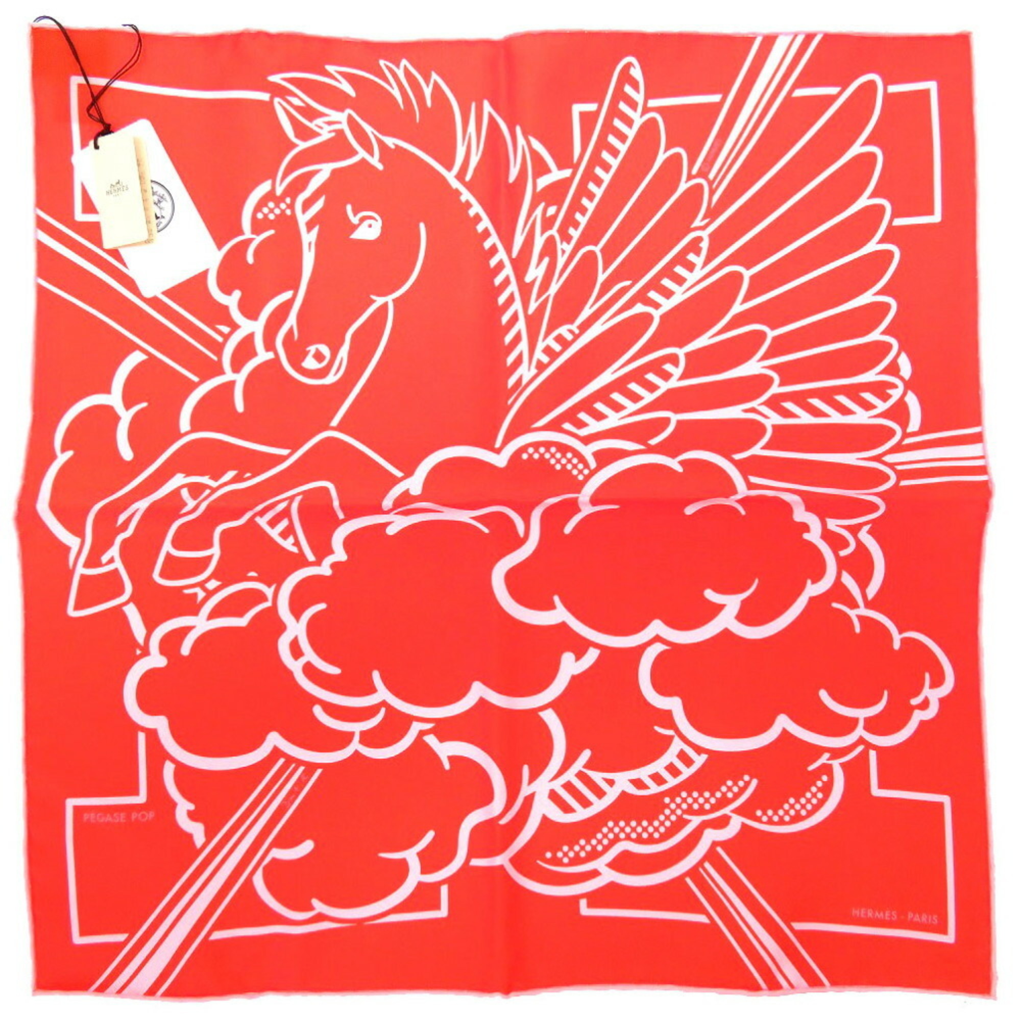 Hermes Carre Muffler 45 Gabriel Twill Pegasus Pop Silk Rose Scarf 0097 HERMES