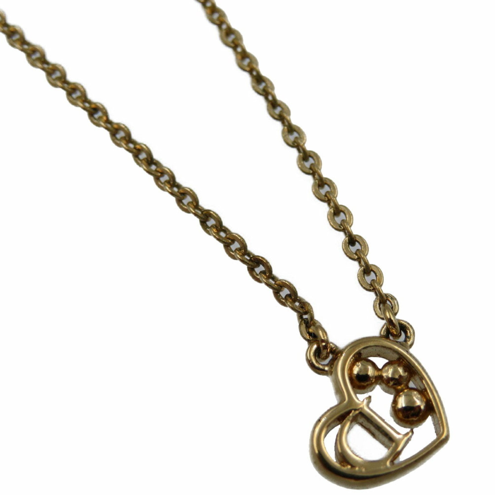 Christian Dior Necklace Heart Motif Metal Rhinestone Gold 0038Cristian