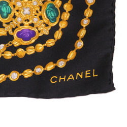 Chanel Stone Necklace Motif Silk Black Scarf 0245 CHANEL