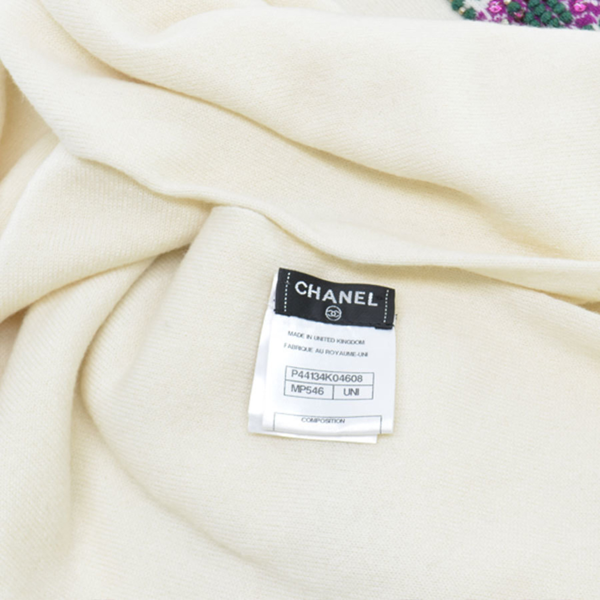 Chanel Scarf White Green Bordeaux Cashmere Ladies