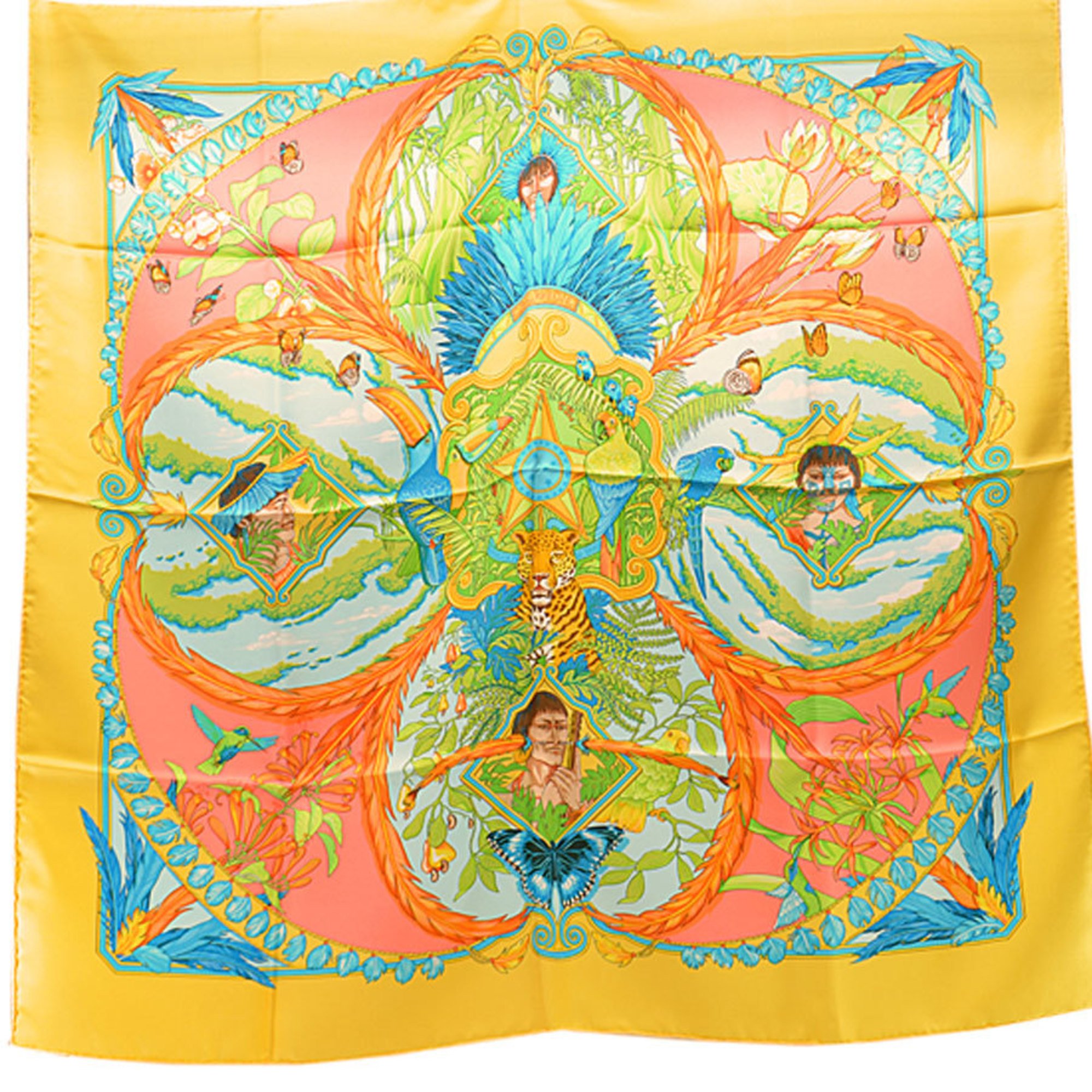 Hermes HERMES Scarf Carre 90 AMAZONIA Amazonia Orange Blue Multi Silk Ladies