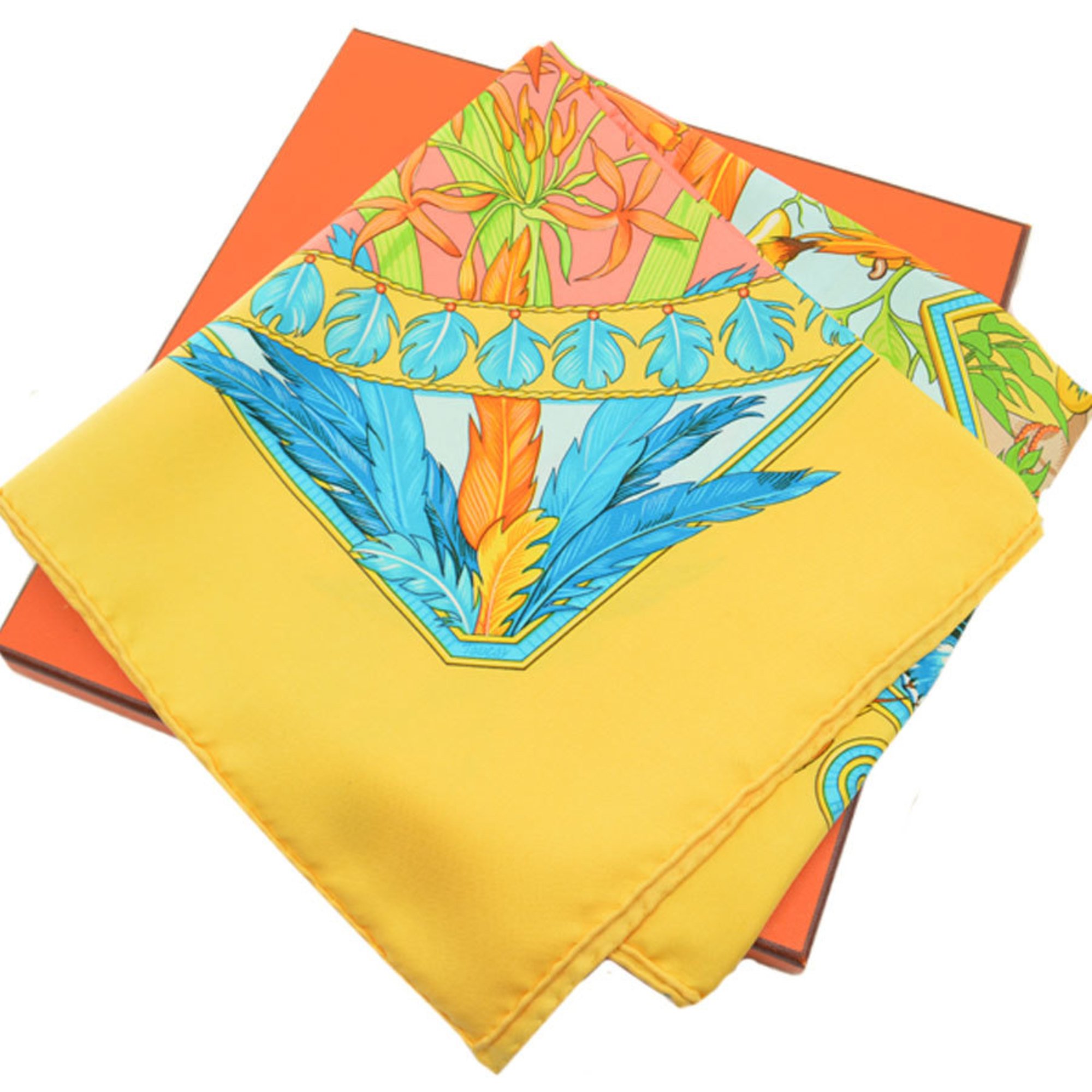 Hermes HERMES Scarf Carre 90 AMAZONIA Amazonia Orange Blue Multi Silk Ladies