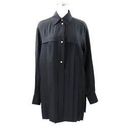 Chanel 13SS Pleated Silk Shirt Dress Women's Black 36 Pearl Button P45967